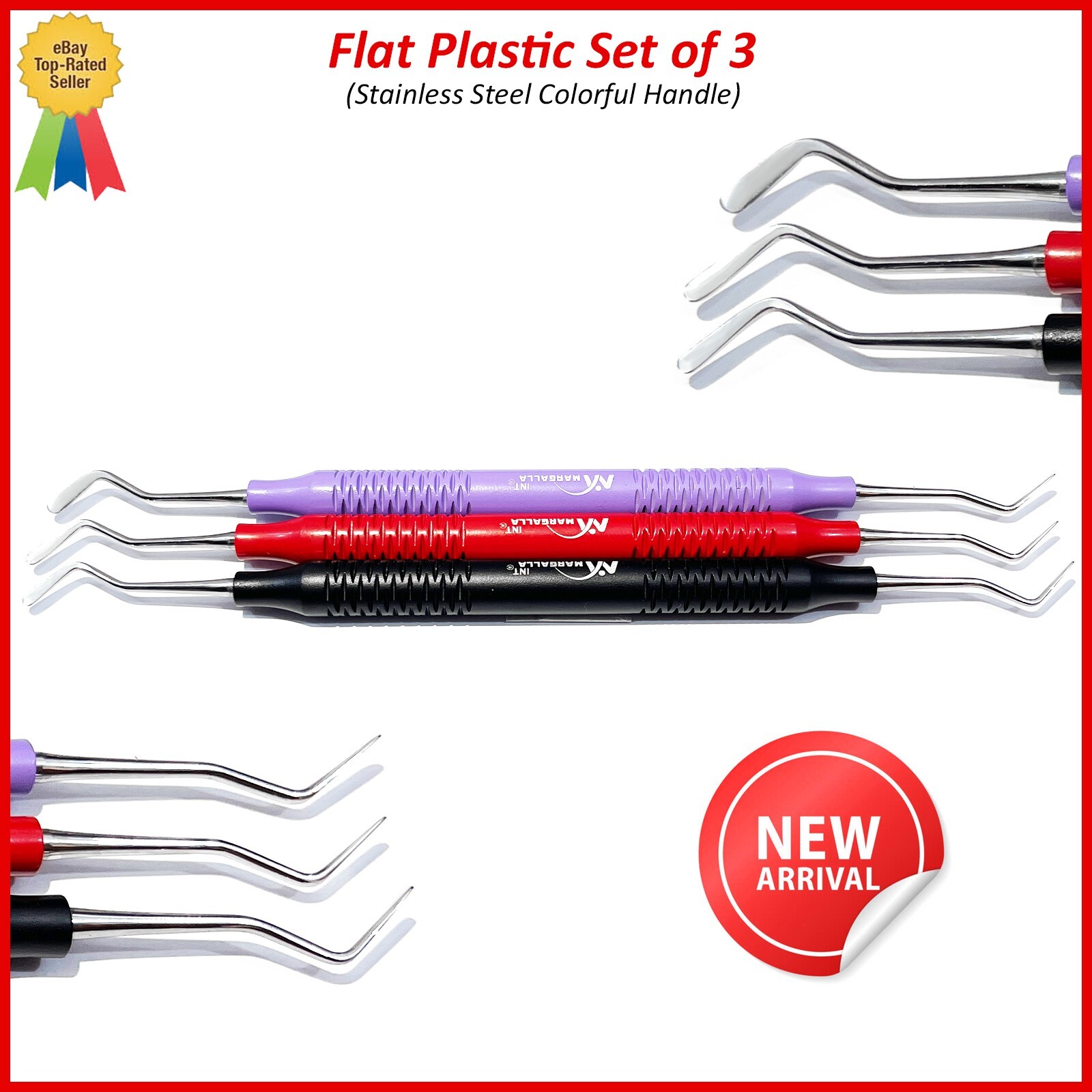 Set of 3 Dental Flat Plastic Filling Instruments Colorful Hollow Handle