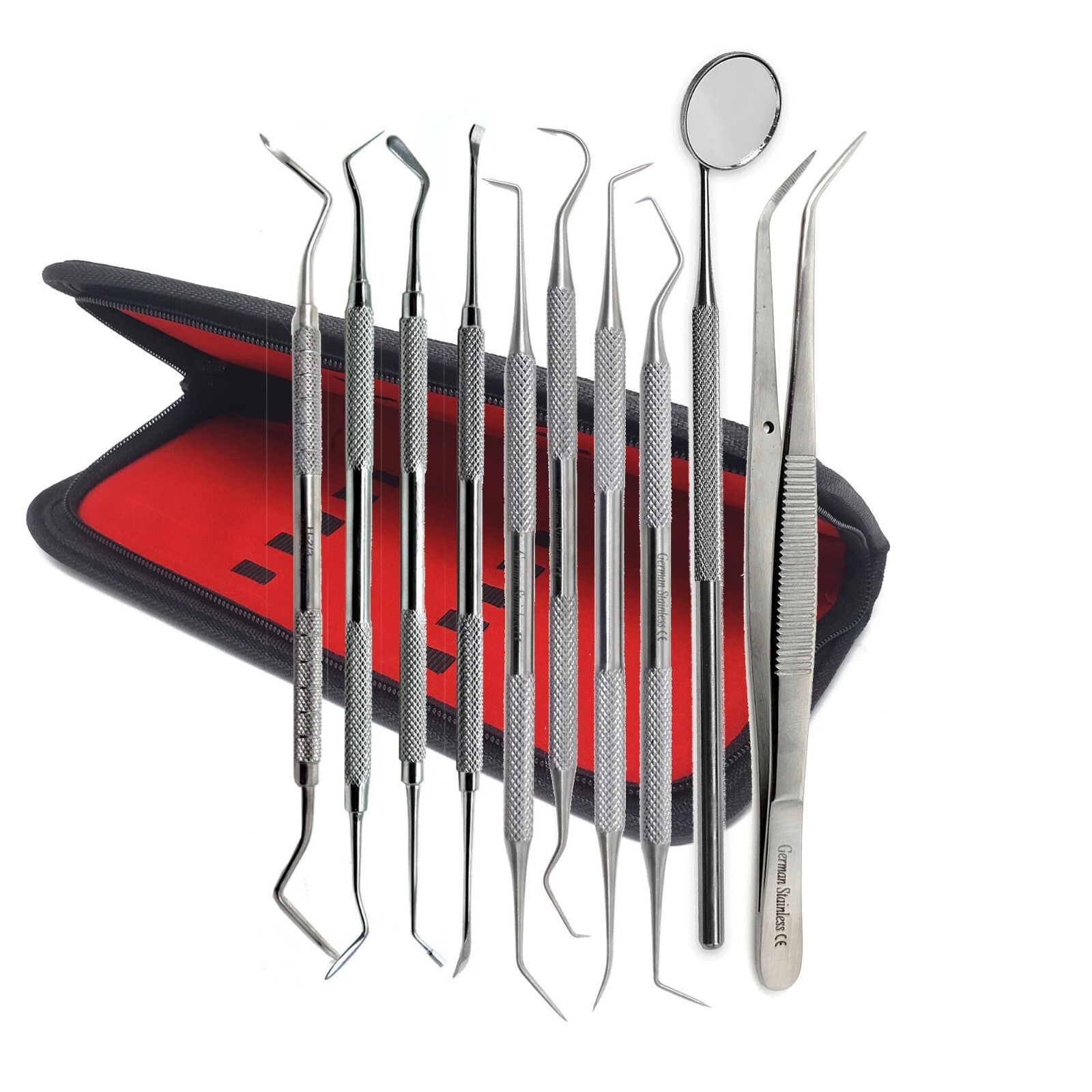10 Basic Dental Instruments Set Tweezer Explorer Mirror Plier German Grade