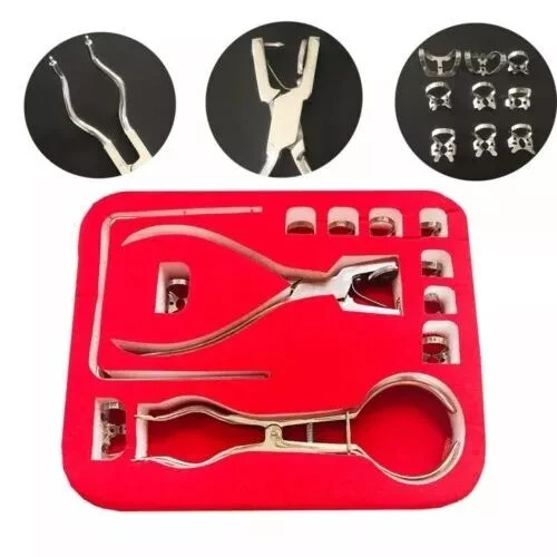 12x Dental Basic Rubber Dam Kit Surgical Instruments Set With Frame Punch Clamps