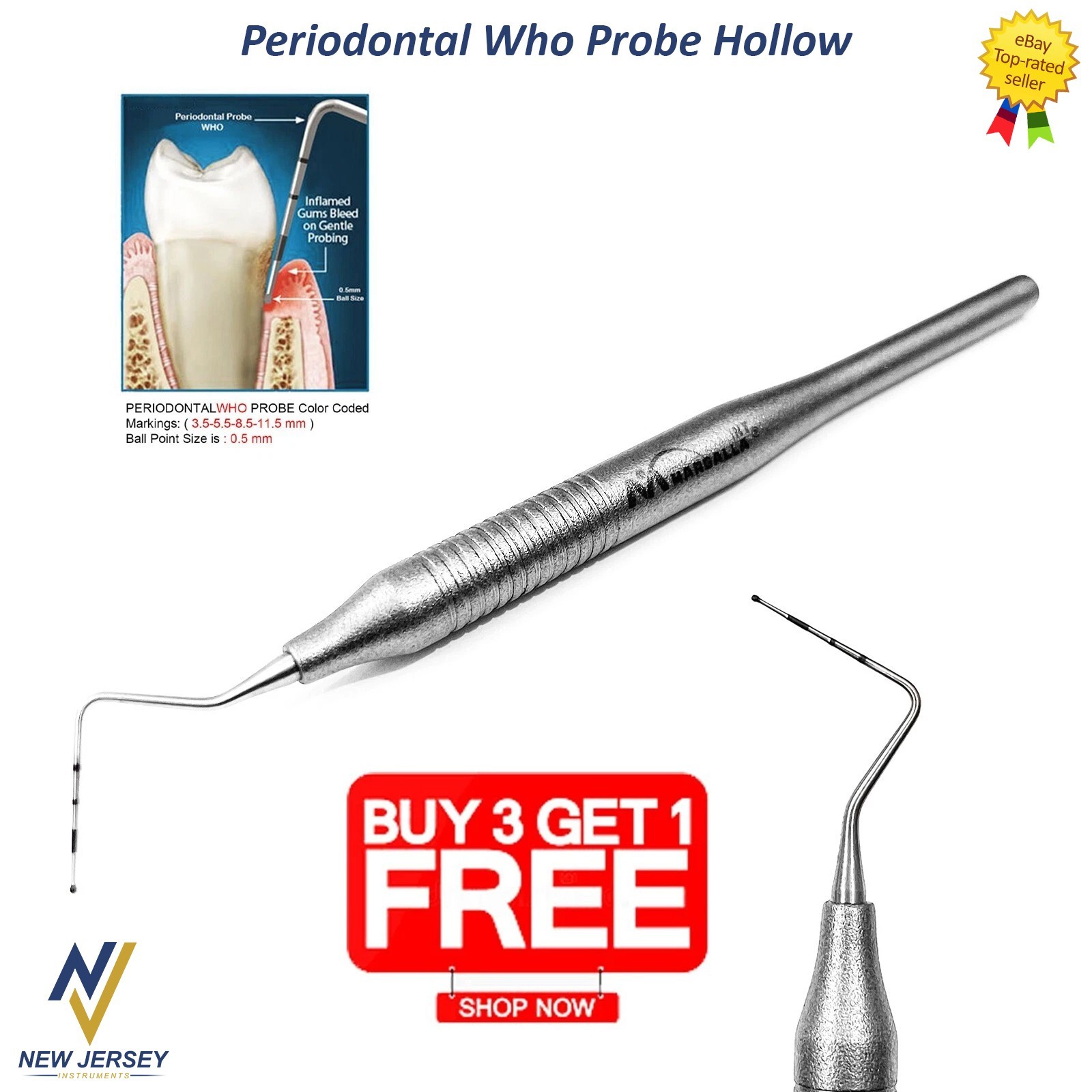 Periodontal Dental Who Probe Color Coded Marking Perio Tooth Depth Instruments