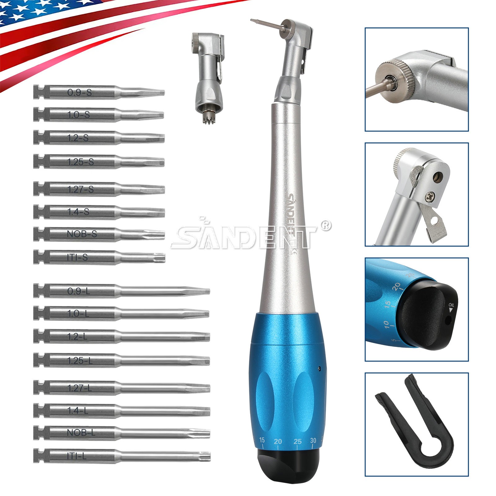 Dental Torque Wrench Universal Implant Kit Contra Angle&16 Drivers/Implant Kit