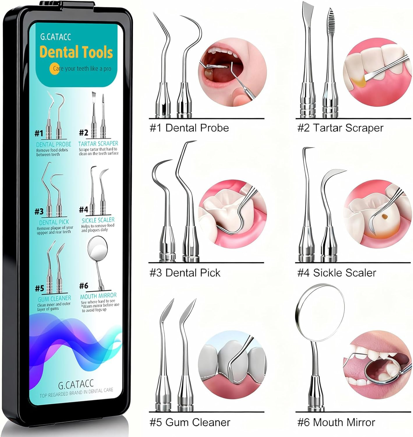 Dental Tools, Dental Pick for Teeth Cleaning, Stainless Steel Hygiene Kit with T