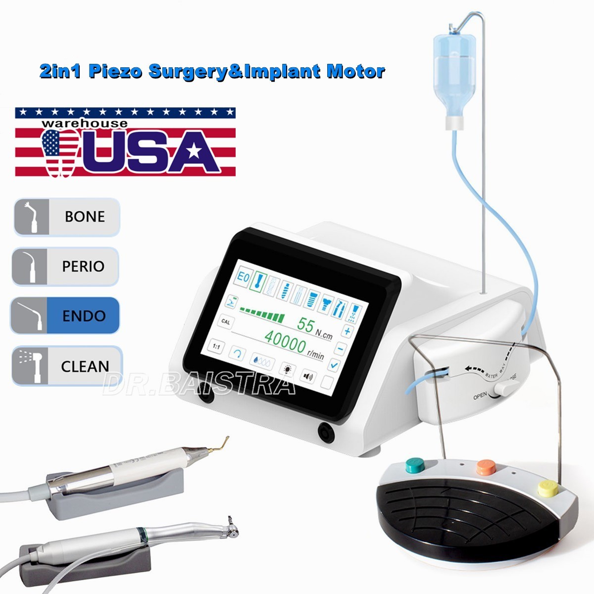 AZDENT 2IN1 Dental Piezo Surgery& Implant Motor Device TOUCH Bone Cutter Machine