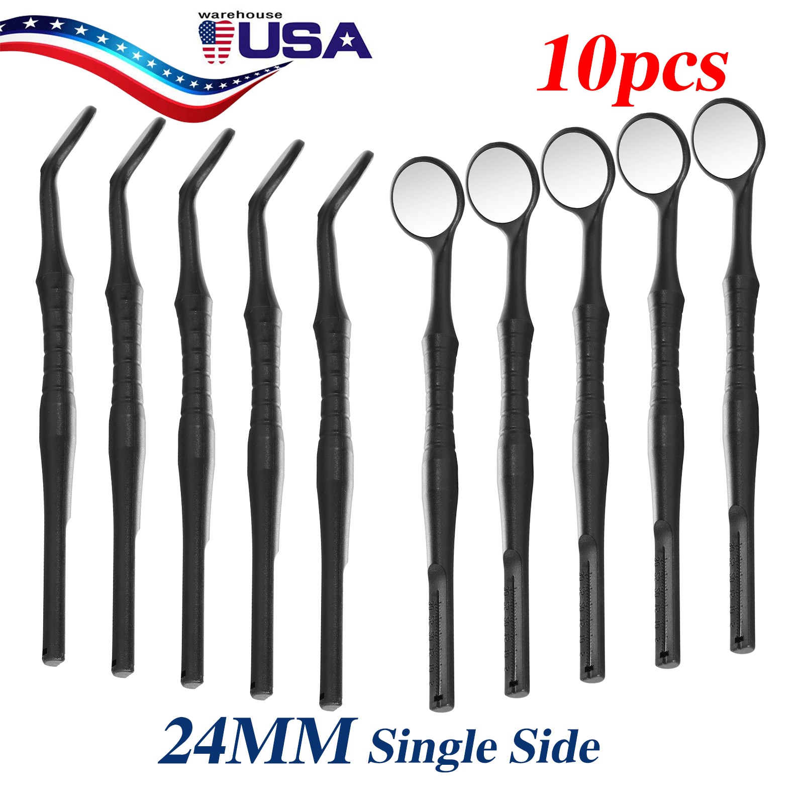 10pcs Dental Mouth Mirror 24mm Handle Single Sided Mirror For Oral Examination