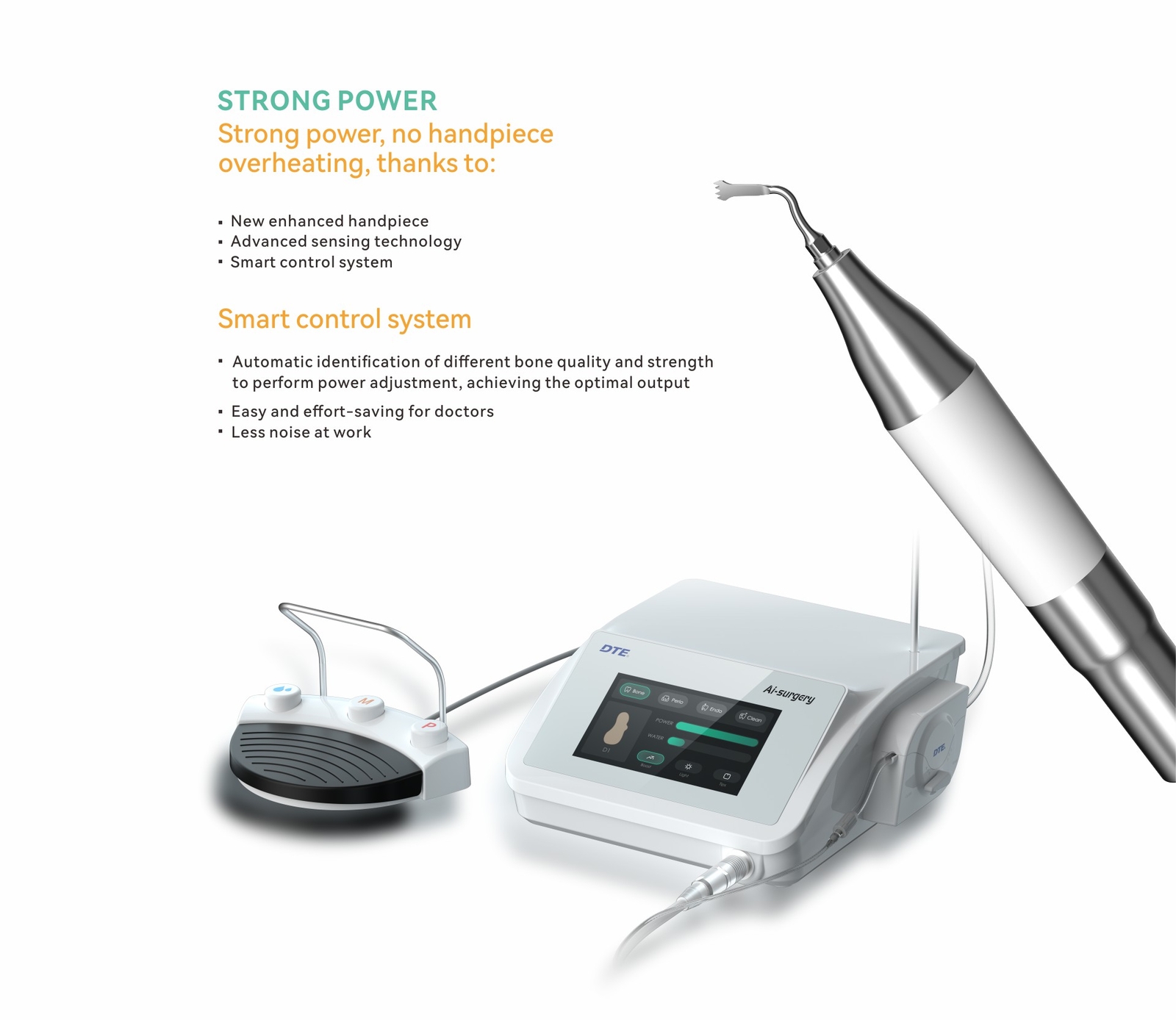 Woodpecker DTE AI Surgery Piezo Surgery Bone Cutter 2X Led Handpiece W/ Cord