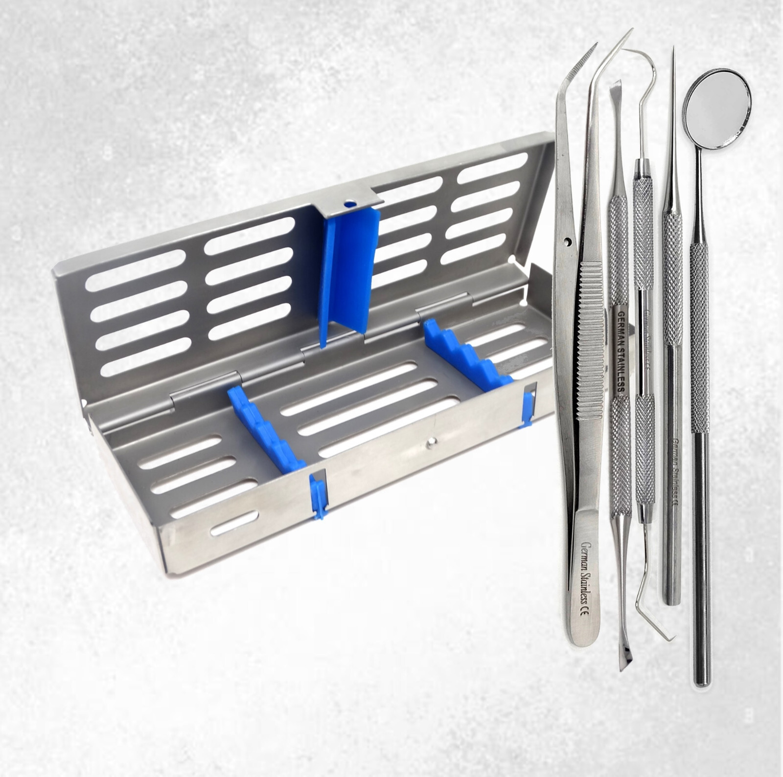 Basic Dental Instruments Set Mouth Mirror, Explorer #5,Cotton Plier Cassette Box