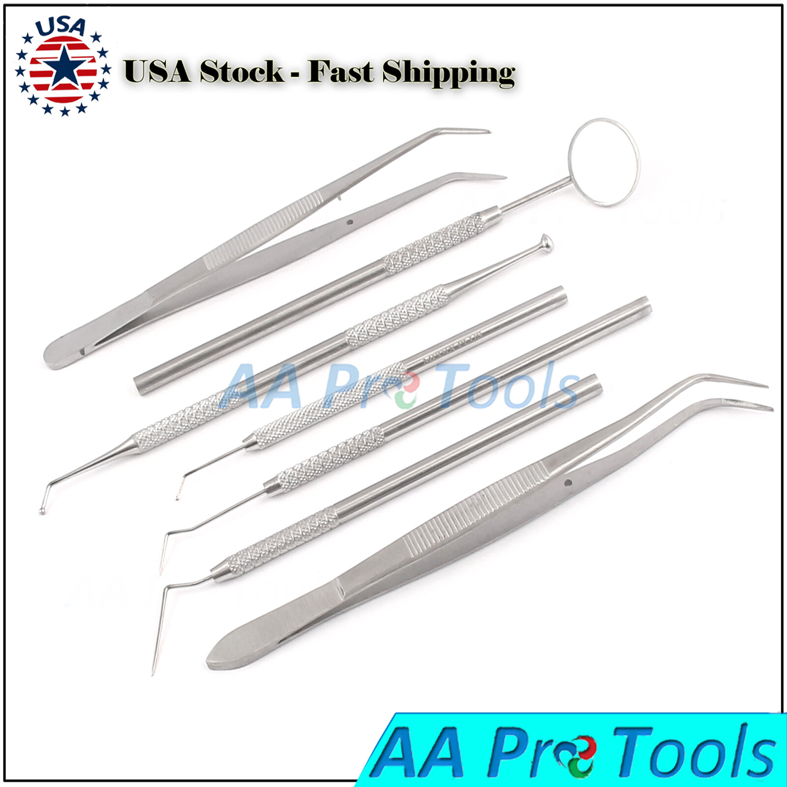 AAPRO 7 PC DENTIST DENTAL PICK PROBE TOOTH CLEAN HYGIENE KIT S.S PR-364