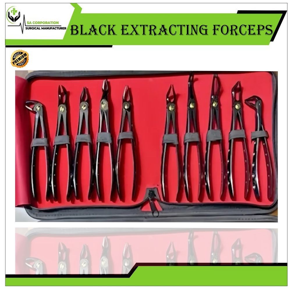 Black Extracting Forceps Set of 10 Pcs – Premium Dental Extraction Forceps Kit