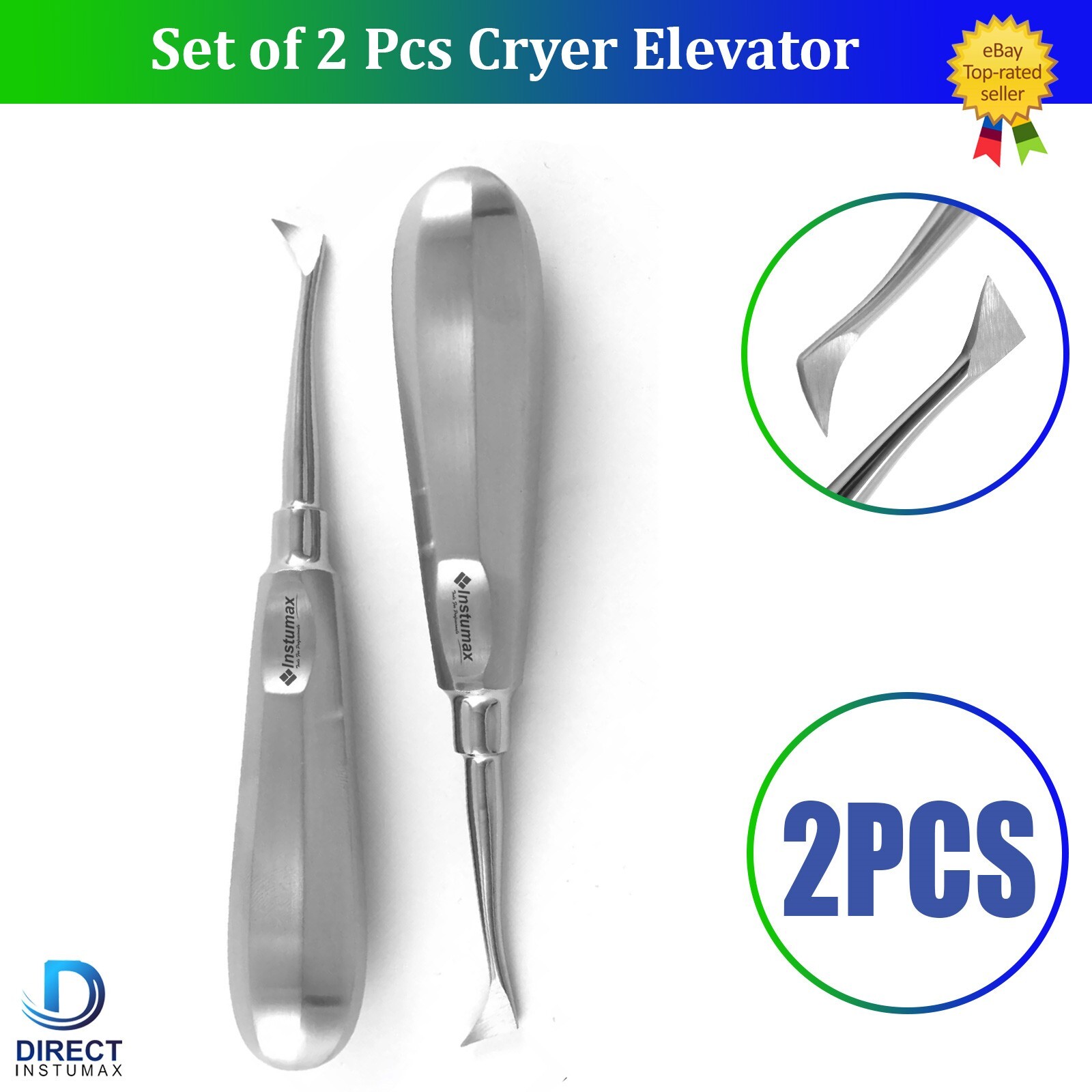 2 Pcs Dental Root Elevators CRYER Oral Surgery PDL Luxating Elevator INSTUMAX