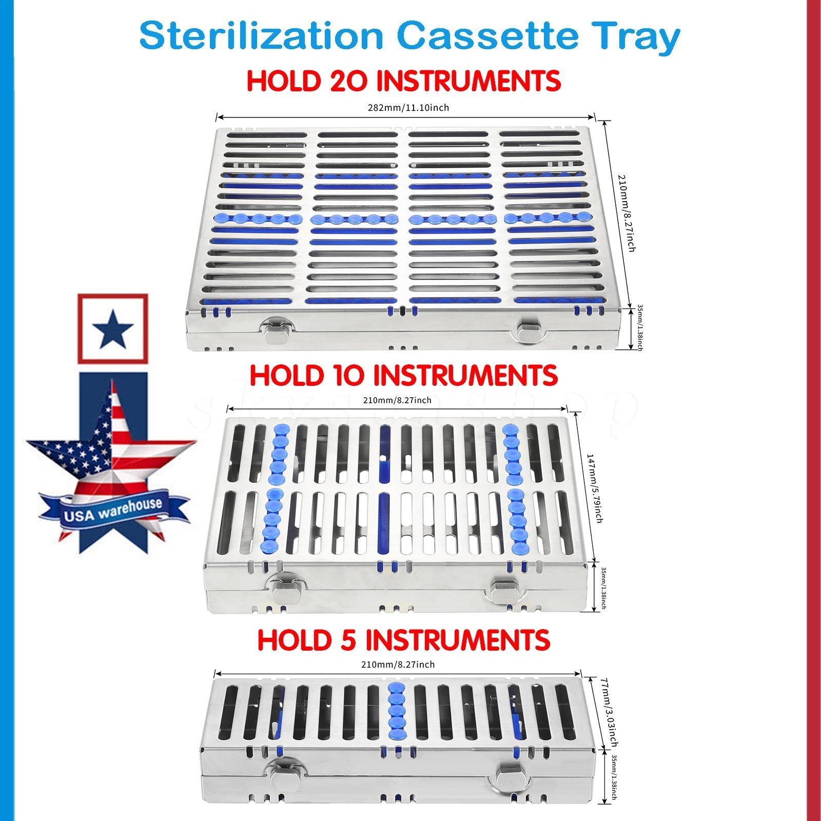 Dental Surgical Instrument Box Cassette Autoclave Sterilization Container 3 Size
