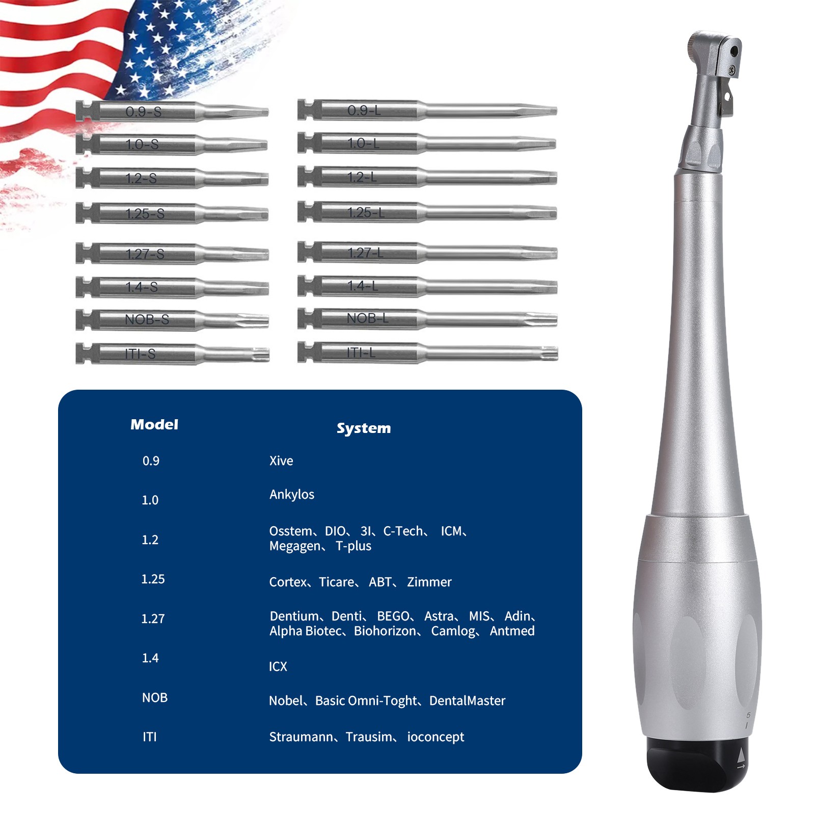 1-5 Kits Dental Torque Wrench Universal Implant Wrench Contra Angle 16 Drivers