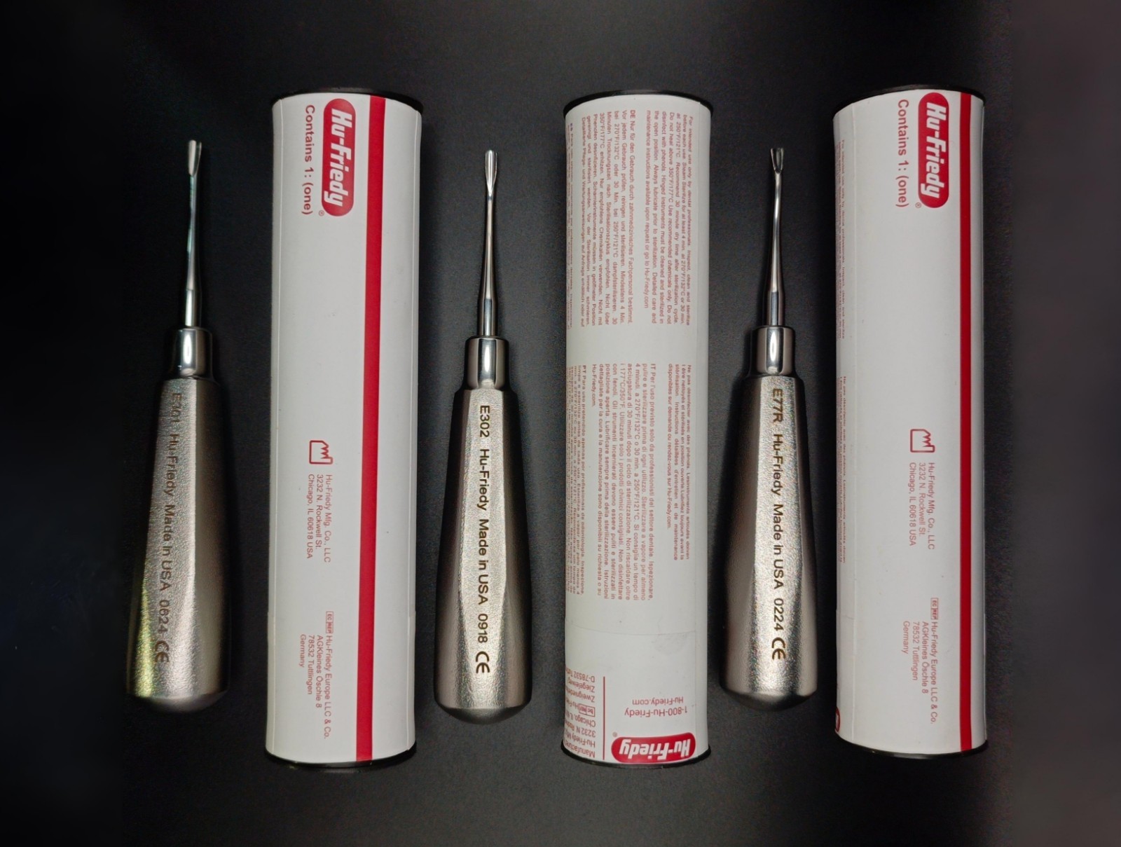 Hu-Friedy 301 & 302 Apexo Elevator and 77R Serrated Elevator Set of 6Pcs