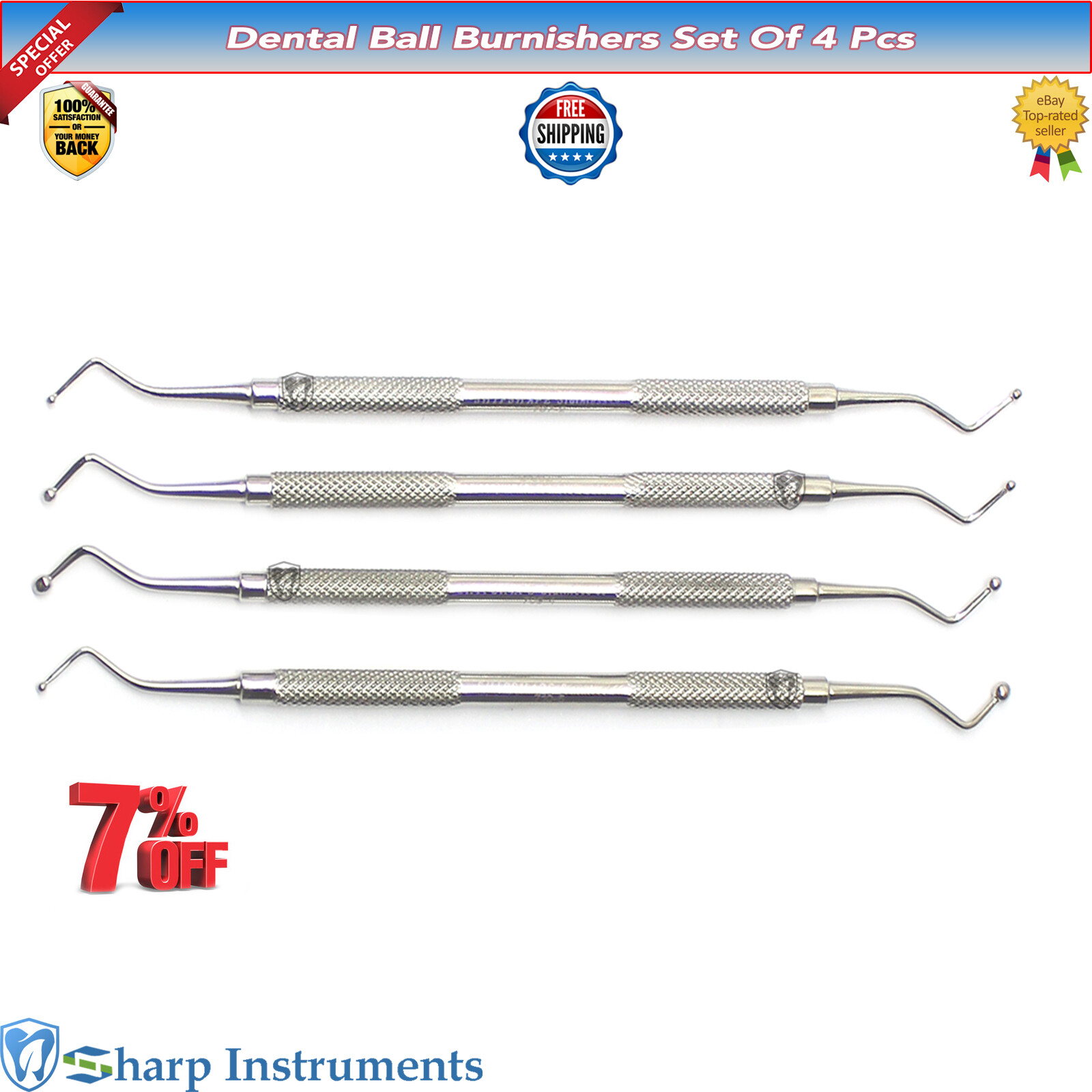 Set Of 4 Pcs Ball Burnishers Fill Dental Cavity, Composite Filling Instruments