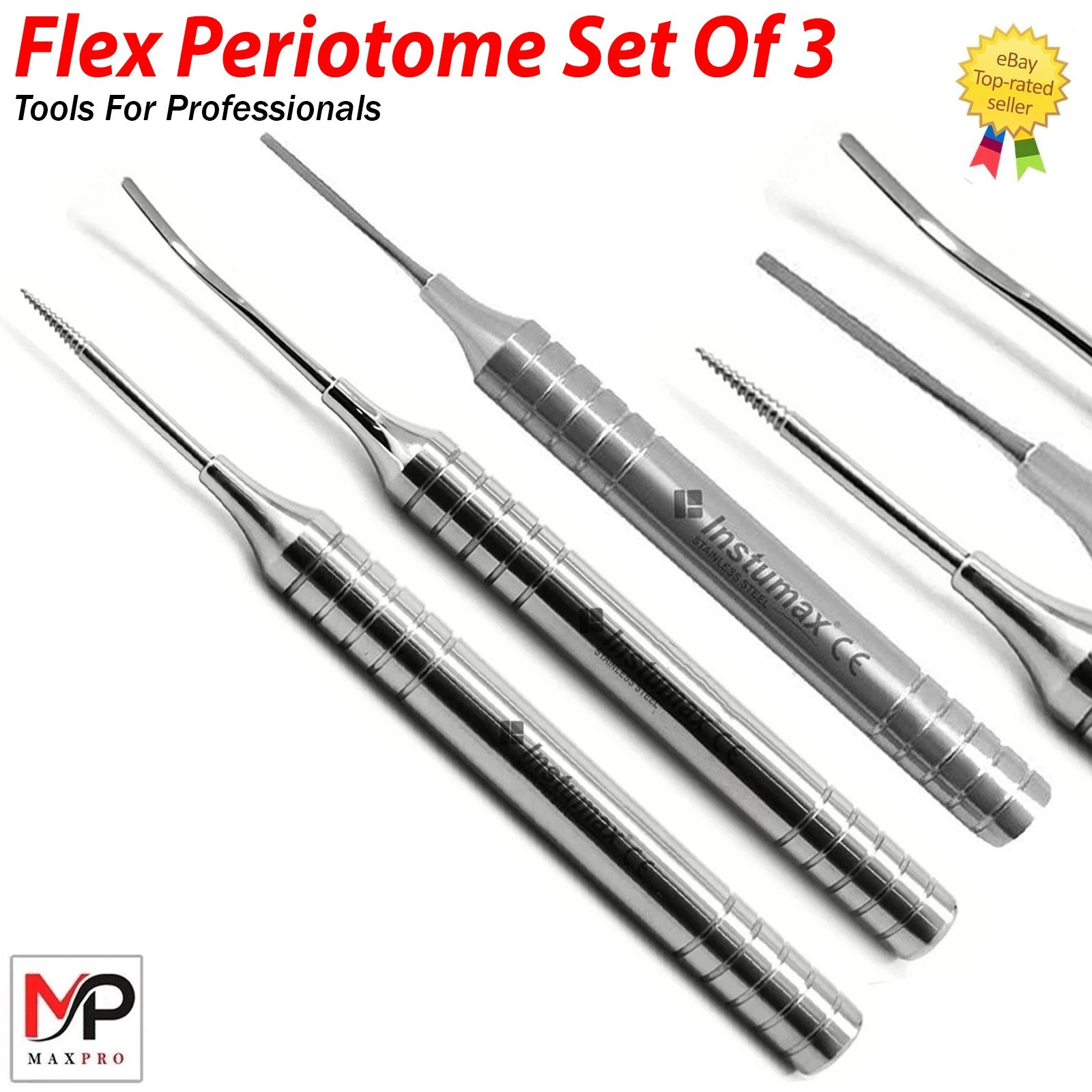 Set of 3 Flex Periotome Power Tooth Extraction Screw Surgical Lab Instruments