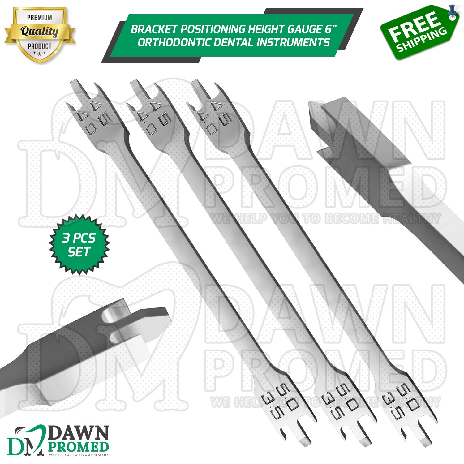 3 Pcs Bracket Positioning Height Gauge 6″ Orthodontic Dental Instruments Set