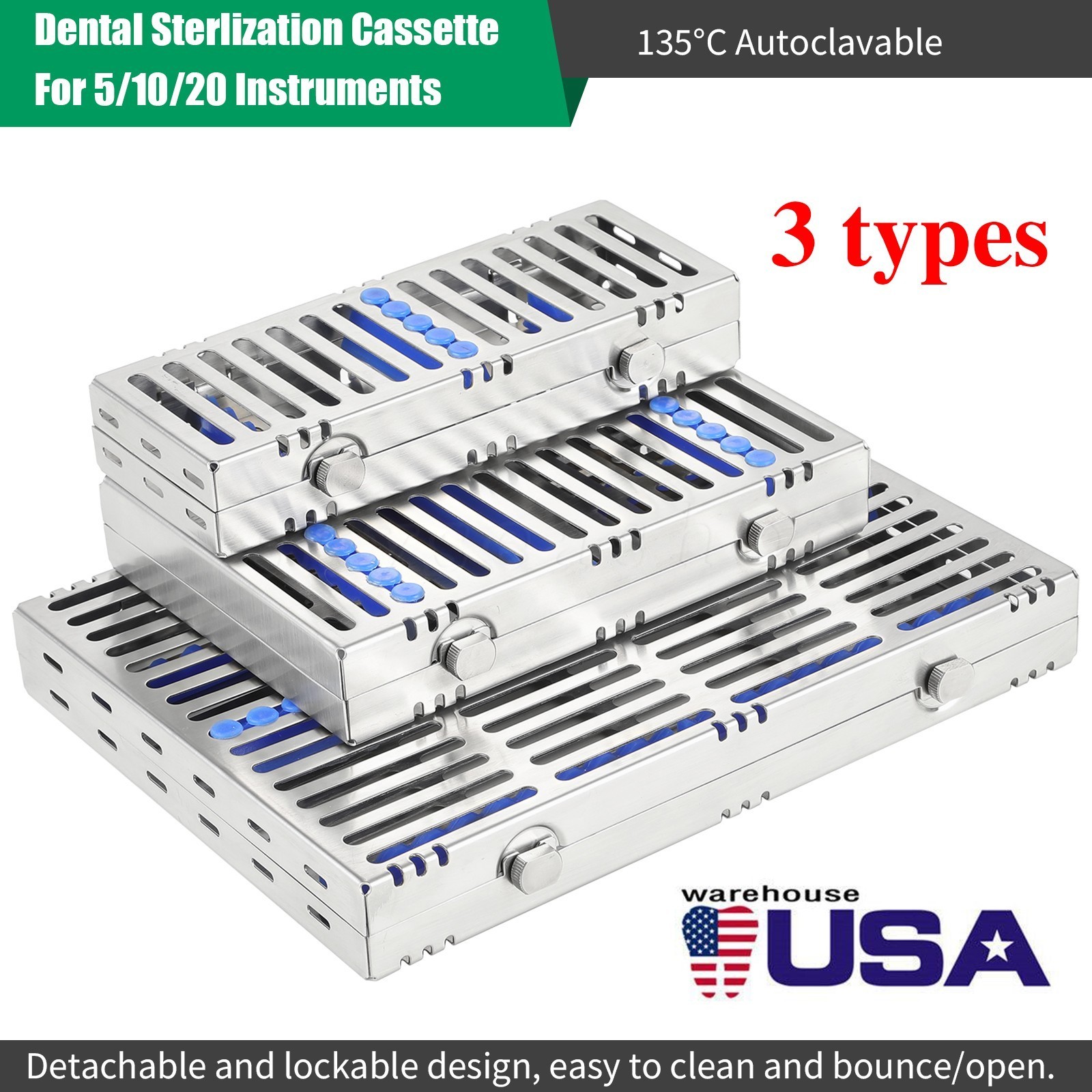 Dental Surgical Instrument Box Cassette Autoclave Sterilization Container 3 Size