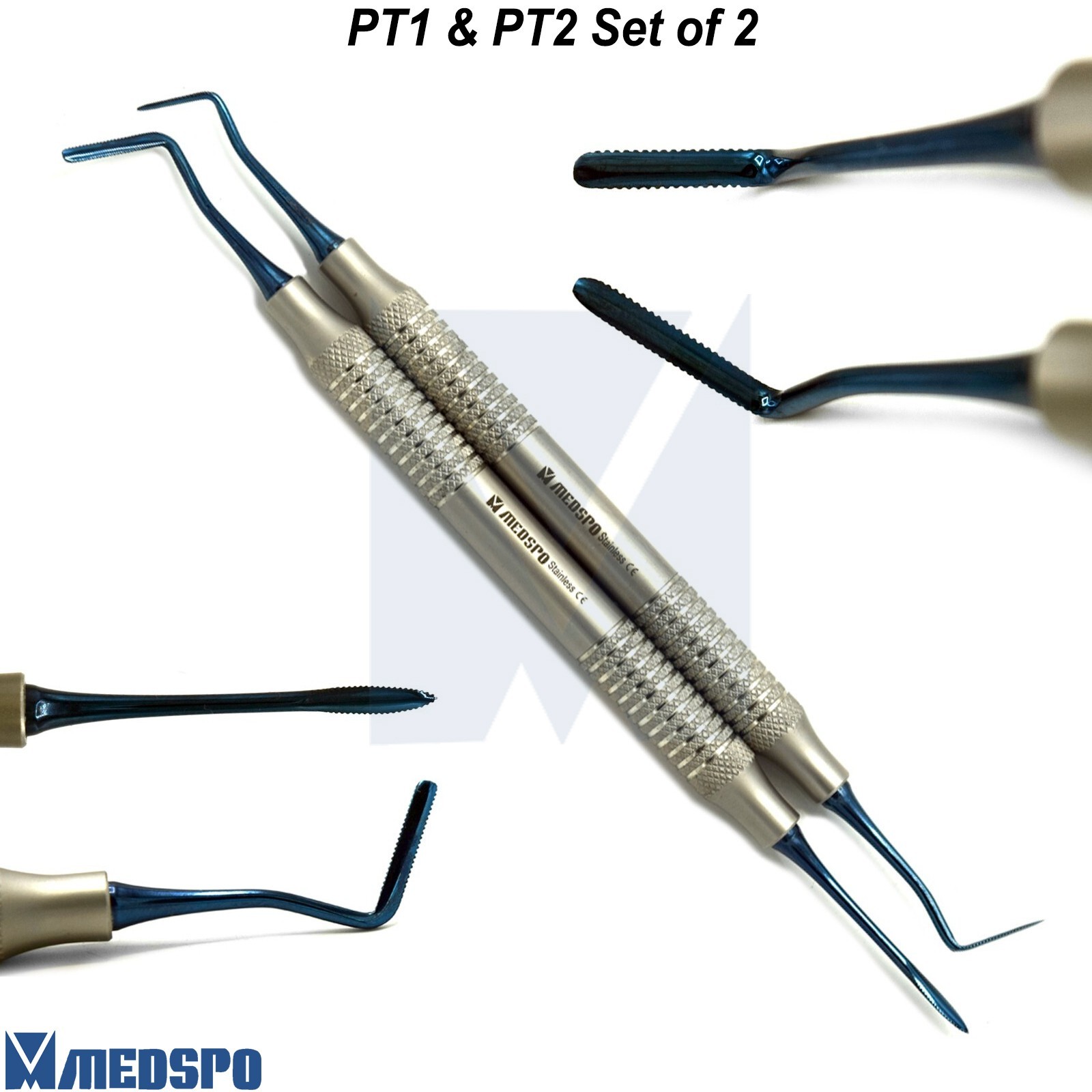 Set of 2 Dental Periotome PT1 & PT2 Periodontal Implant Tooth Extraction Dentist