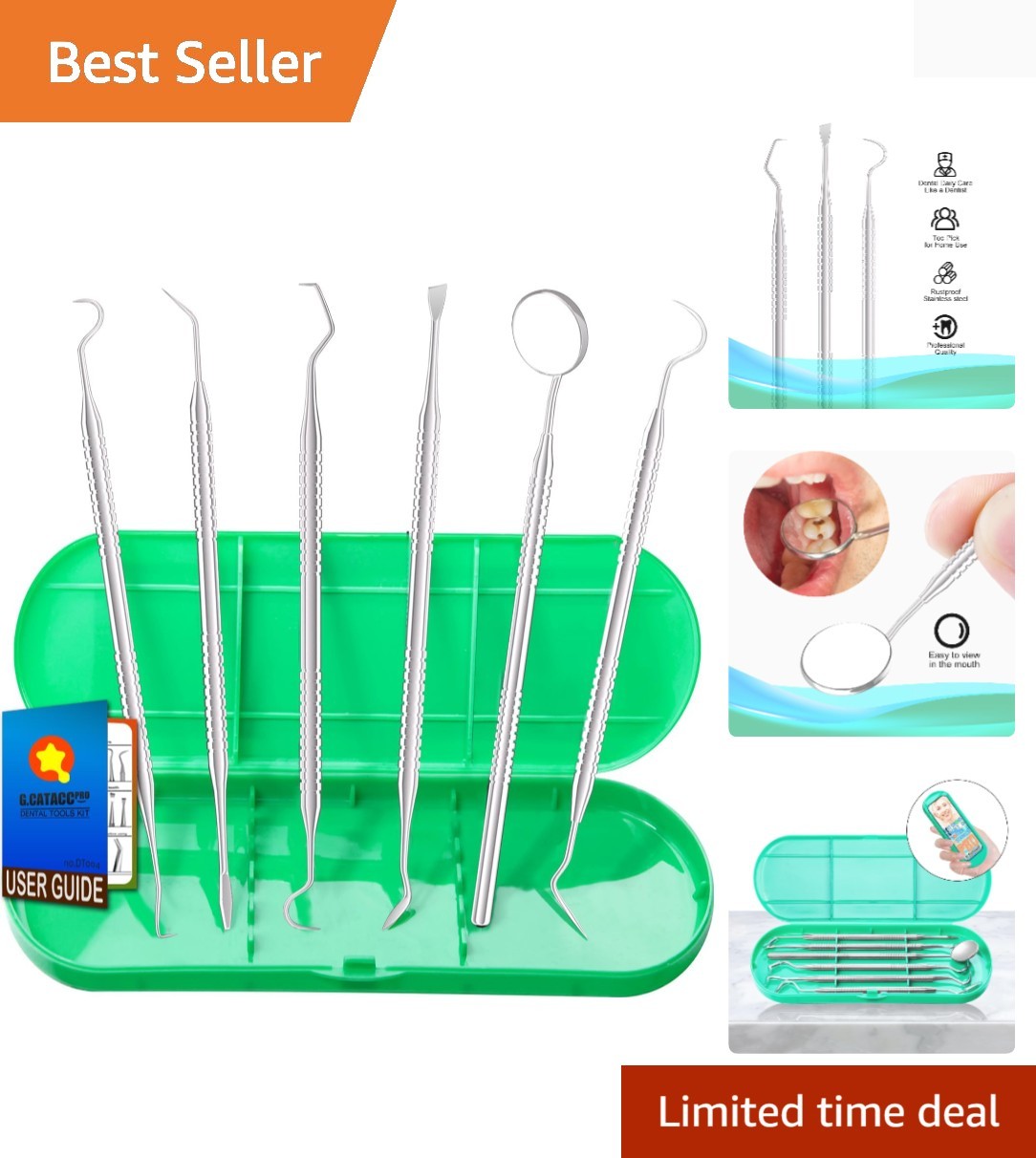 Dental Tools, Metal Dental Pick Teeth Cleaning Tools for Home Use, Stainless …