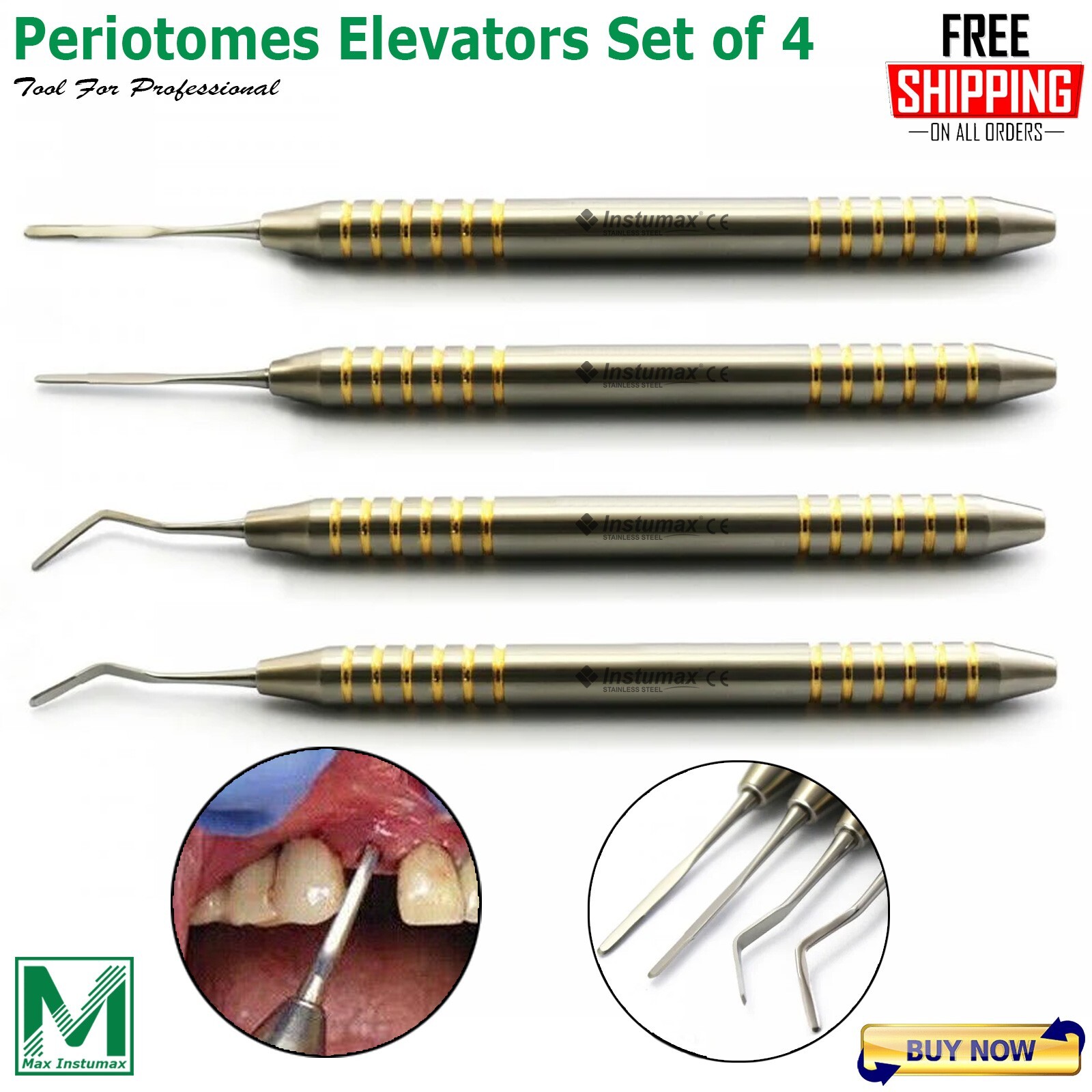 4 PCS Periotome Elevators Dental PDL Angled-Straight Cutting Edge Implant Tools
