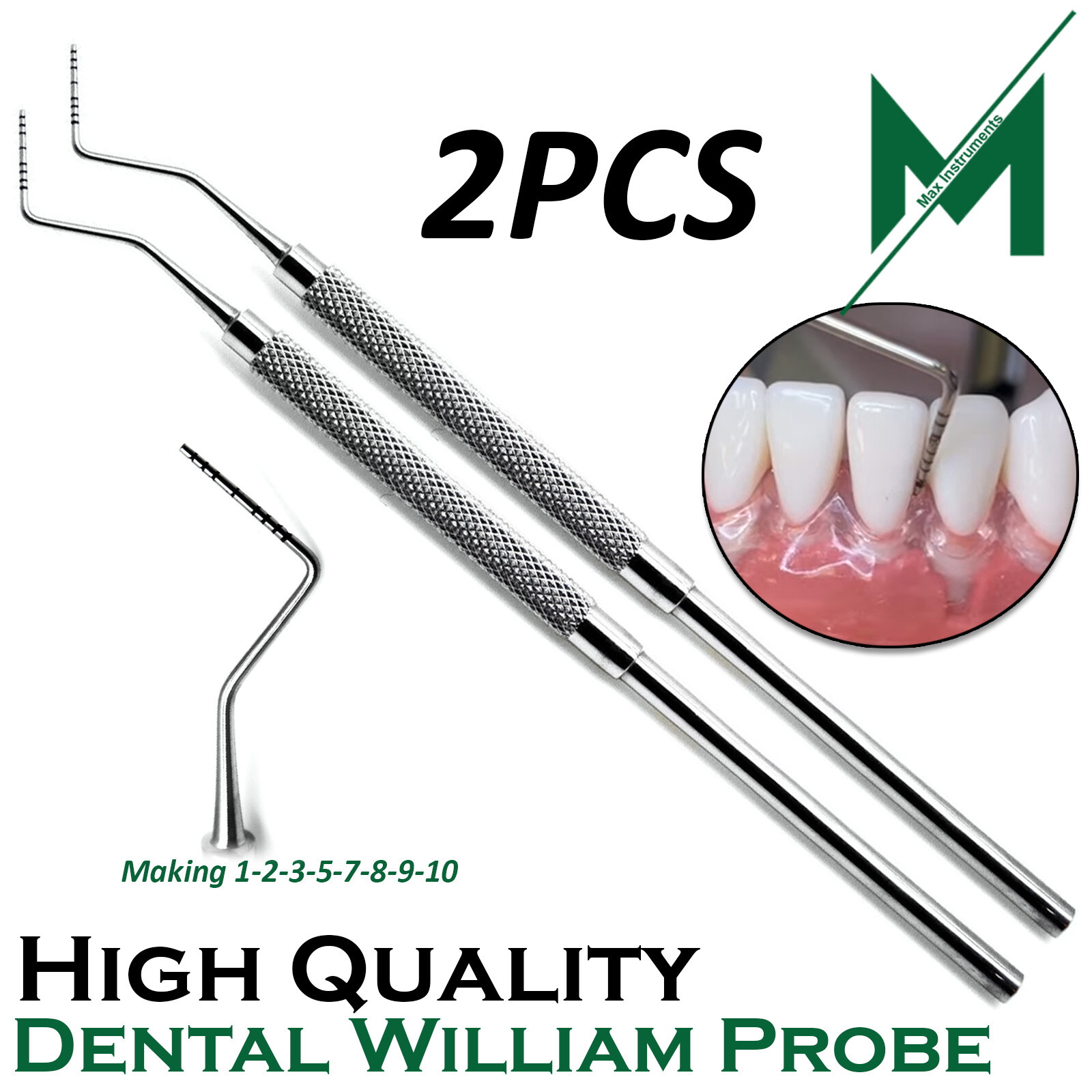 2Pcs William Periodontal Probe – Color-Coded for Accuracy – Dental Pros Choice!