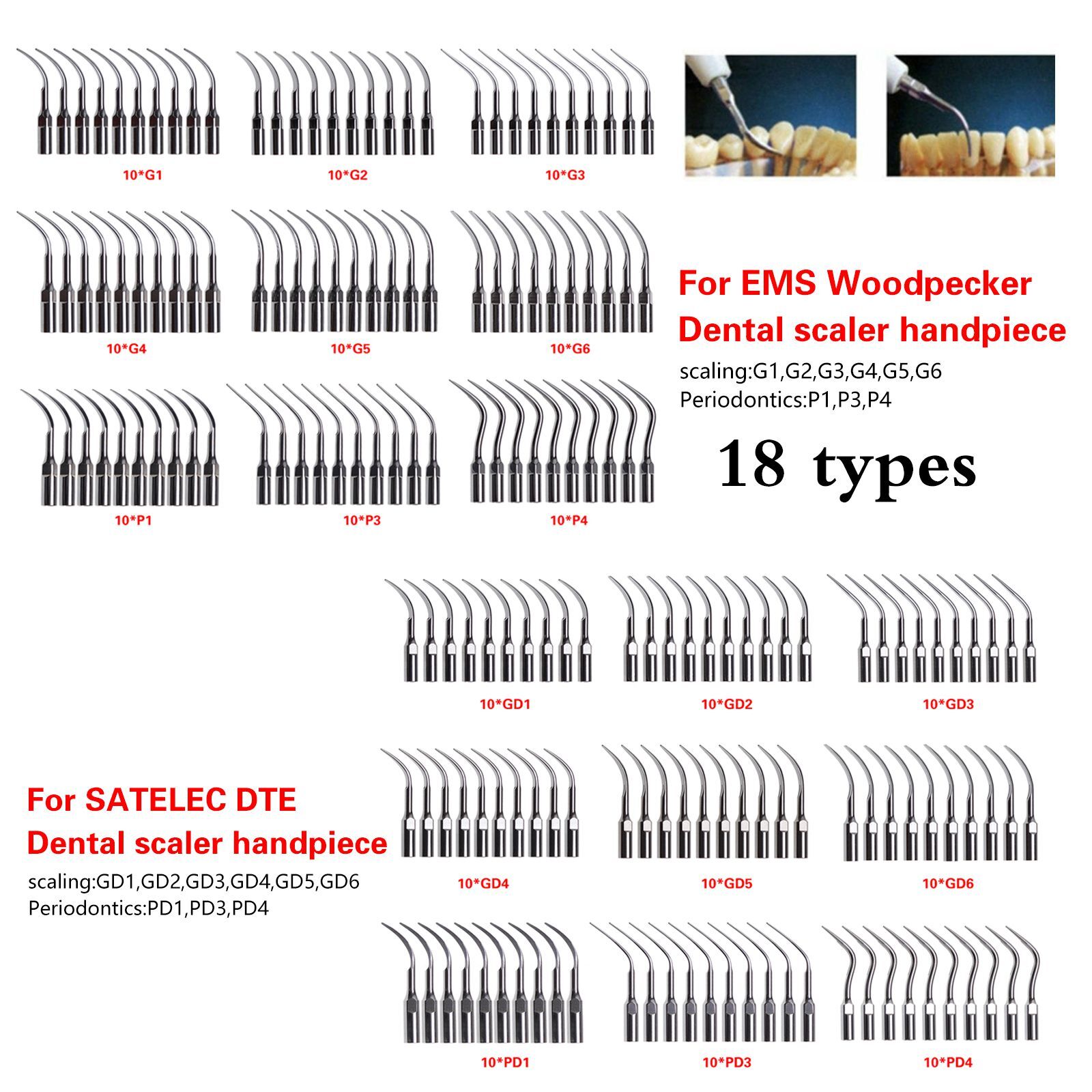 Dental Ultrasonic Scaler Scaling Perio Tips fit EMS Cavitron / SATELEC DTE FDA