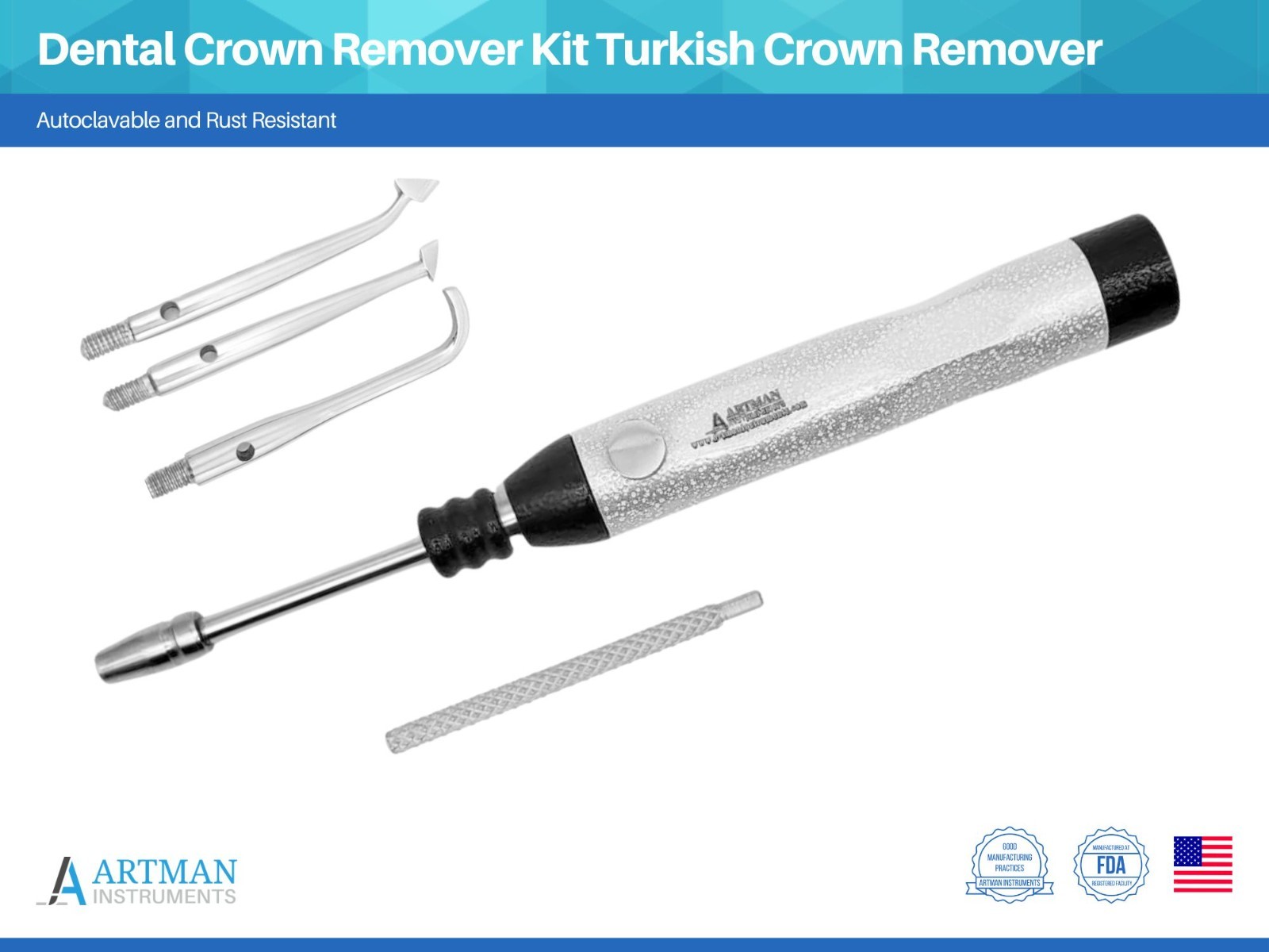 Artman Instruments Turkish Crown Remover with 3 Extra Spring Loaded Tips