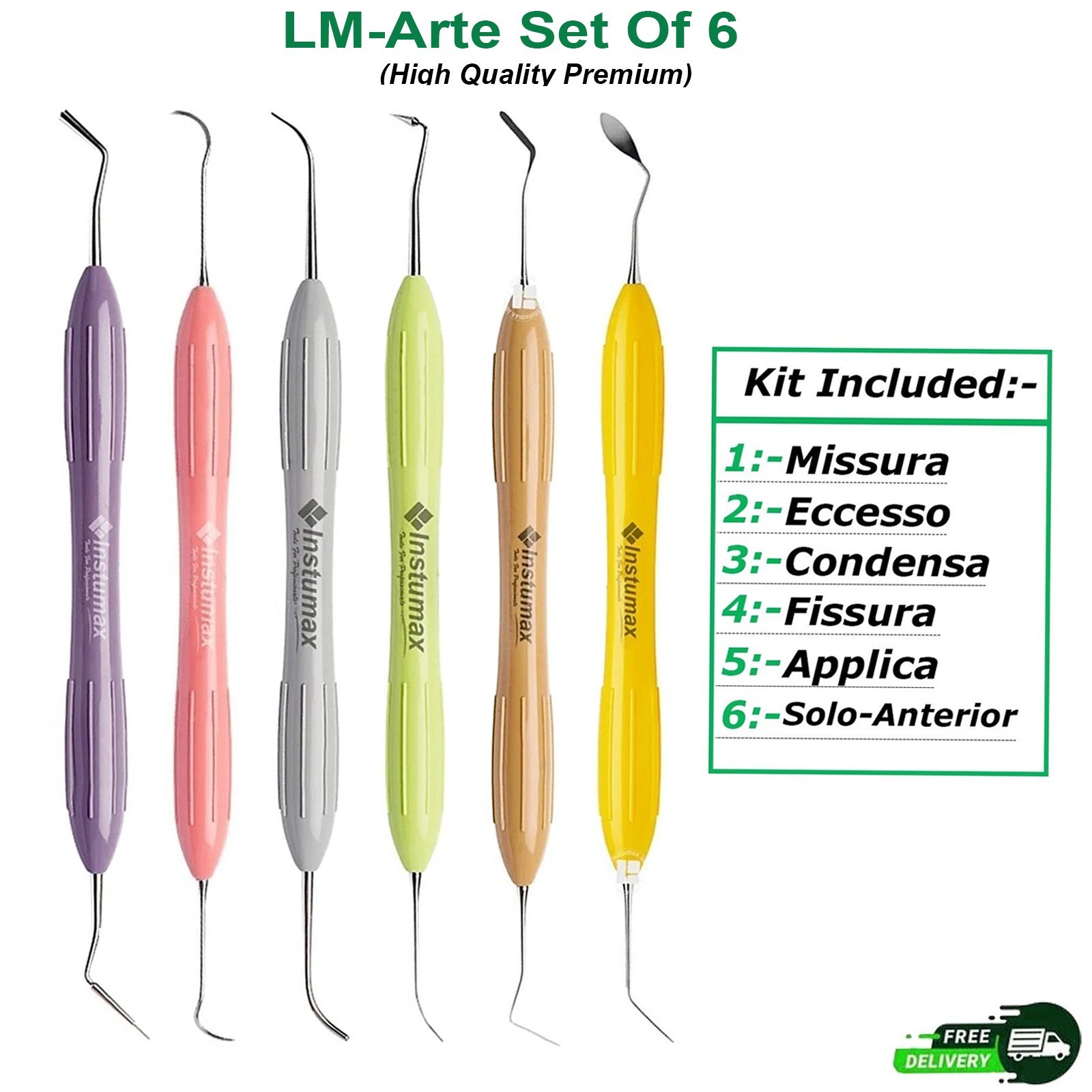 LM Arte Set of 6 Composite Filling & Restorative Instrument Silicone Handle