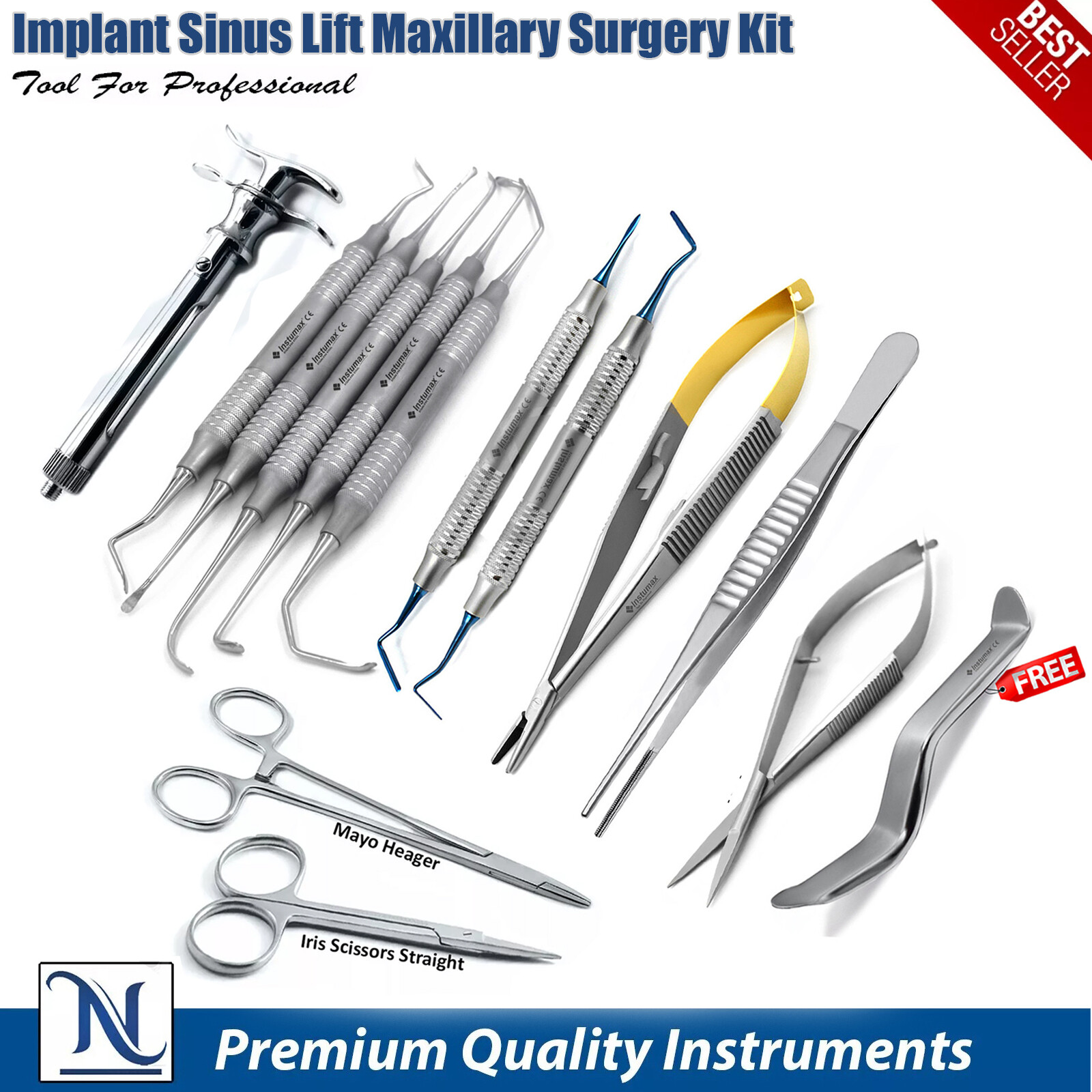 Implant Maxillary Sinus Lift Instruments Kit PT-1,PT-2 Elevators Forceps Scissor