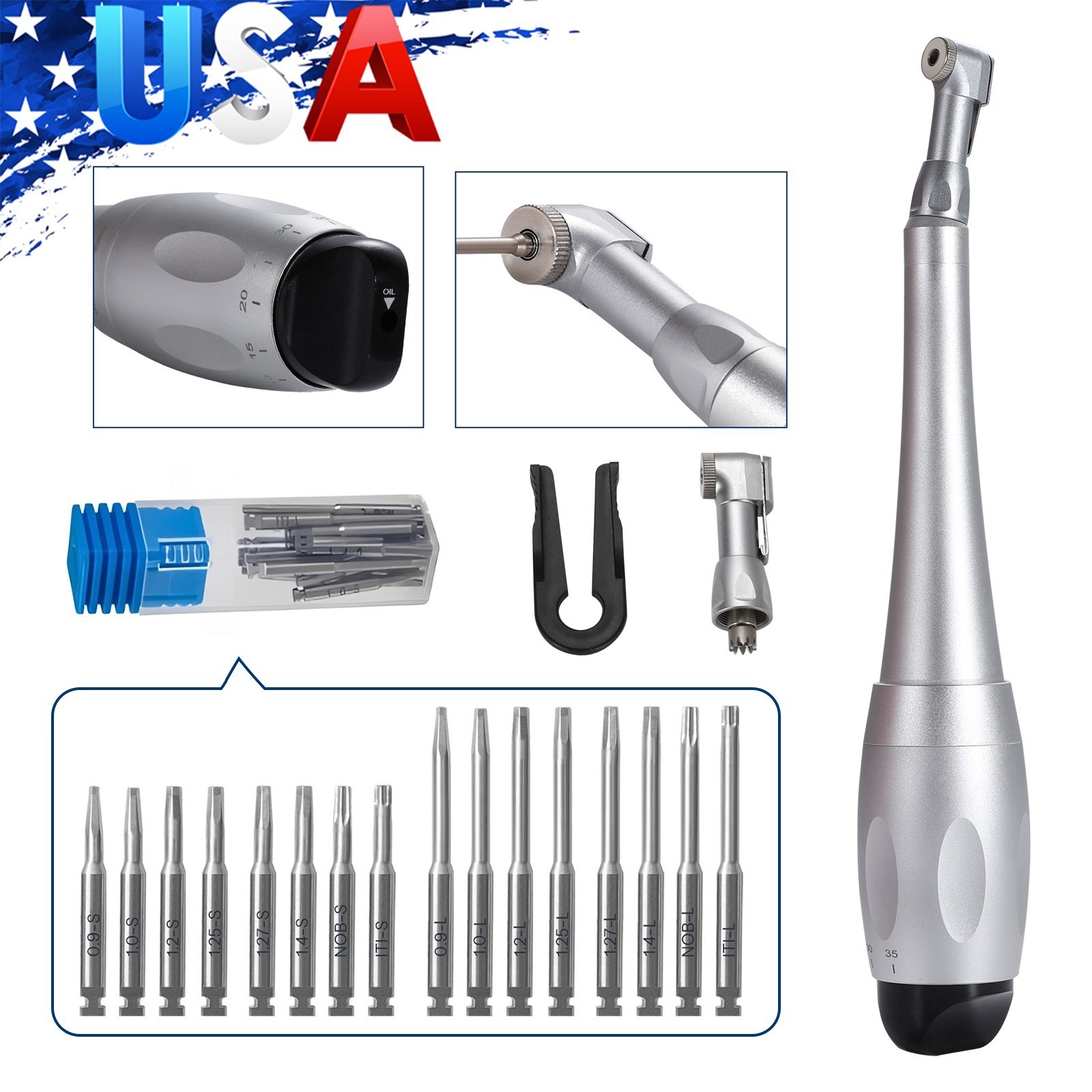 Dental Universal Implant Kit Torque Wrench Contra Angle Handpiece & 16 Drivers