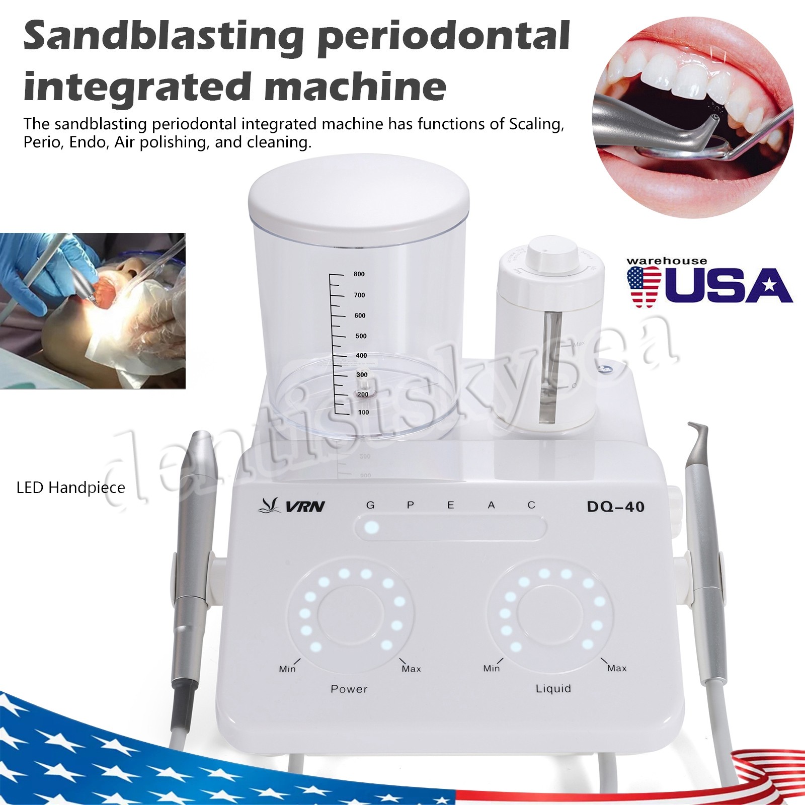 Dental Ultrasonic Scaler&Air Polisher 2 in 1 Therapy Sandblasting Air Flow Piece