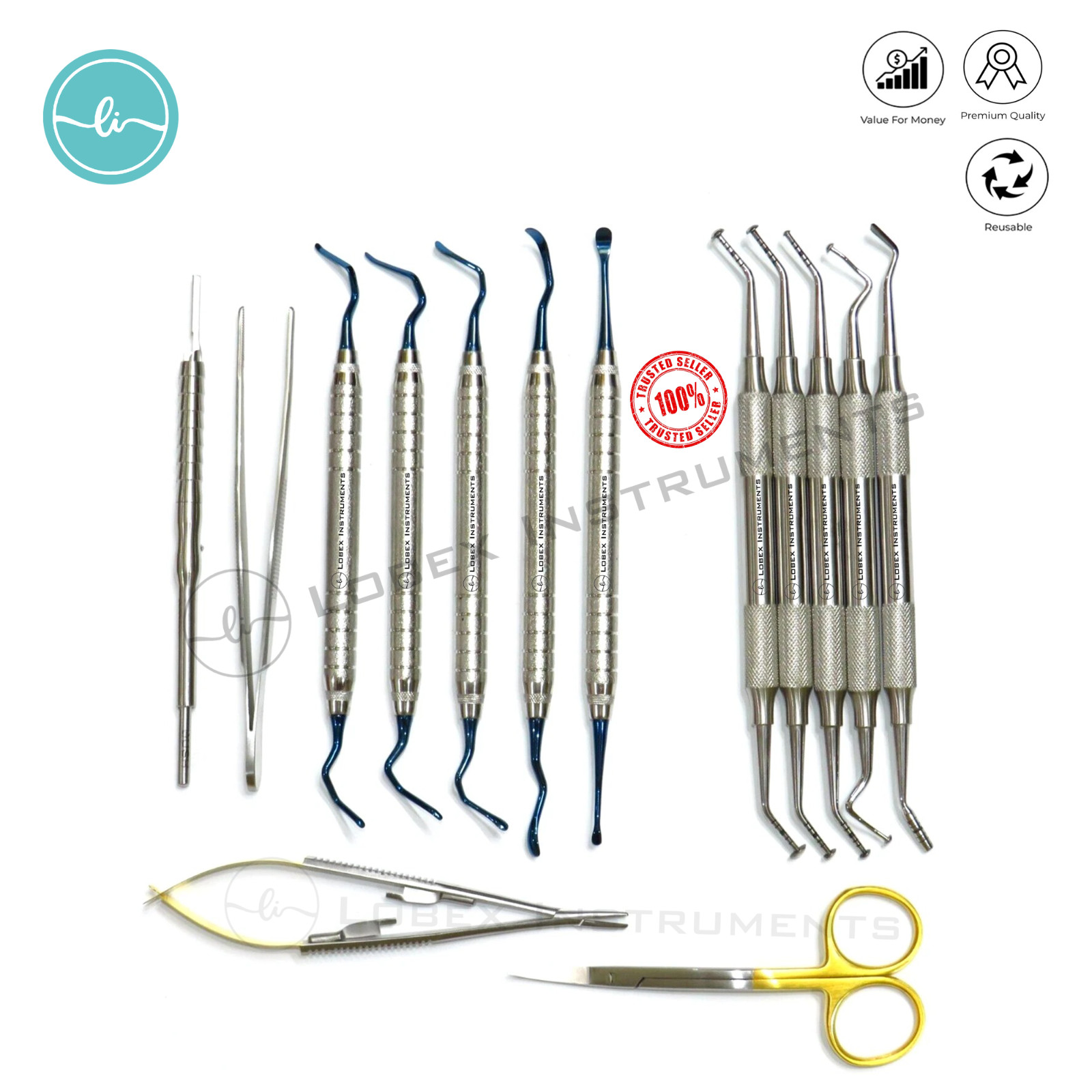 Dental Implant Surgery Kit with Sinus Elevators, Periotomes & Micro Scissors