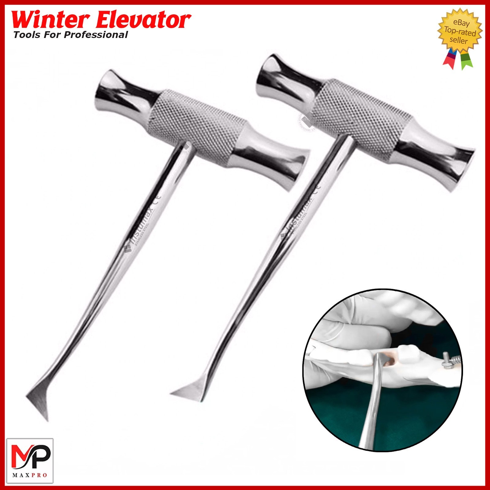 2 Pcs Dental Root Elevators WINTER 125 mm Oral Surgery Luxating Cryer Elevator