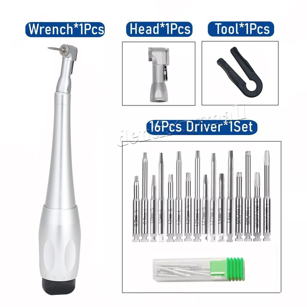 Dental Torque Wrench Universal Implant Kit Wrench Contra Angle 16 Drivers 1 Kit