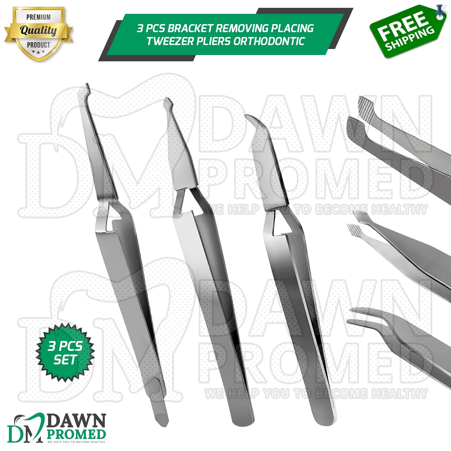 3 Pcs Bracket Removing Placing Tweezer Pliers Orthodontic Dental Instruments