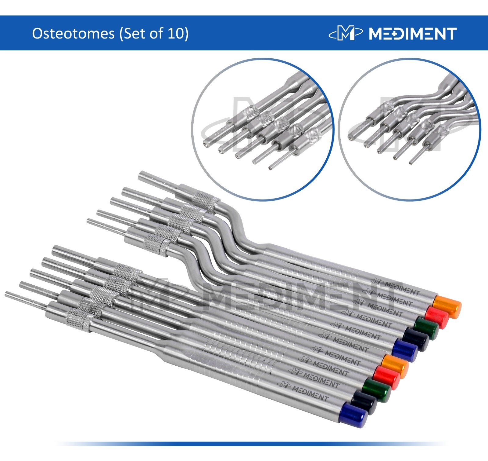 Osteotomes Straight and Curved Tip Bone Spreading Dental Surgical Set of 10