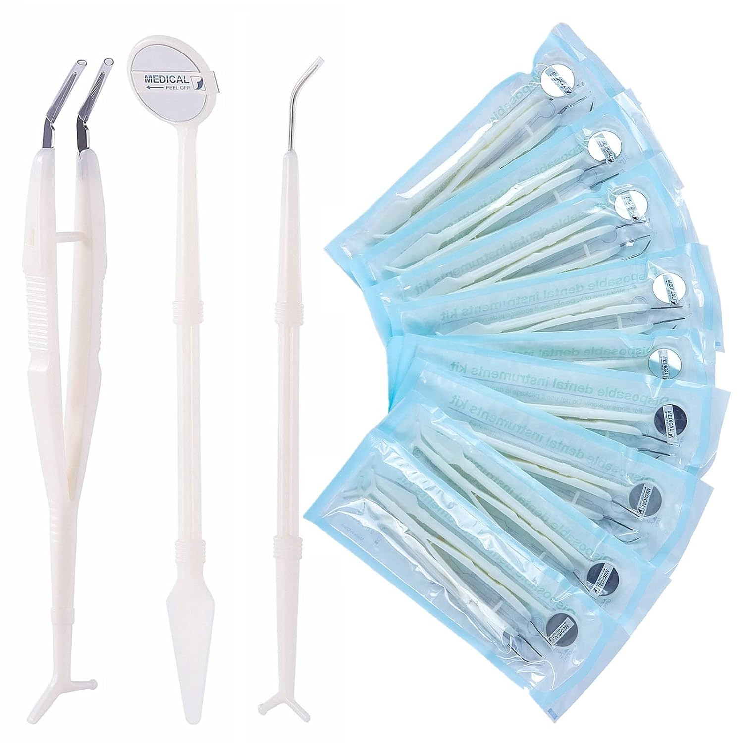 20 Pack Disposable Dental Examination Kit, 3Pcs Basic Instruments Set, Sterile P