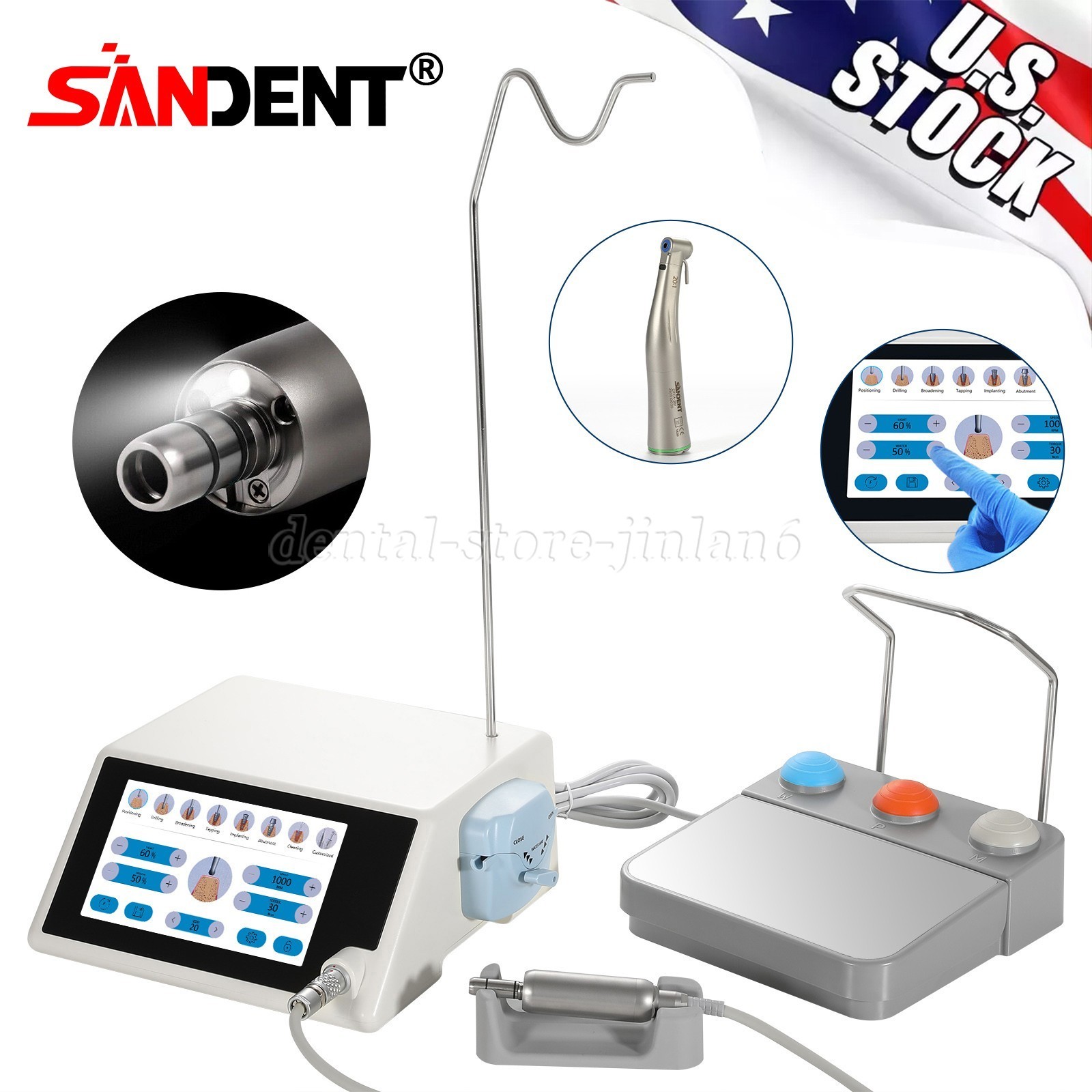 Dental LED Implant Motor Surgical System+20:1 Fiber Optic Contra Angle SANDENT