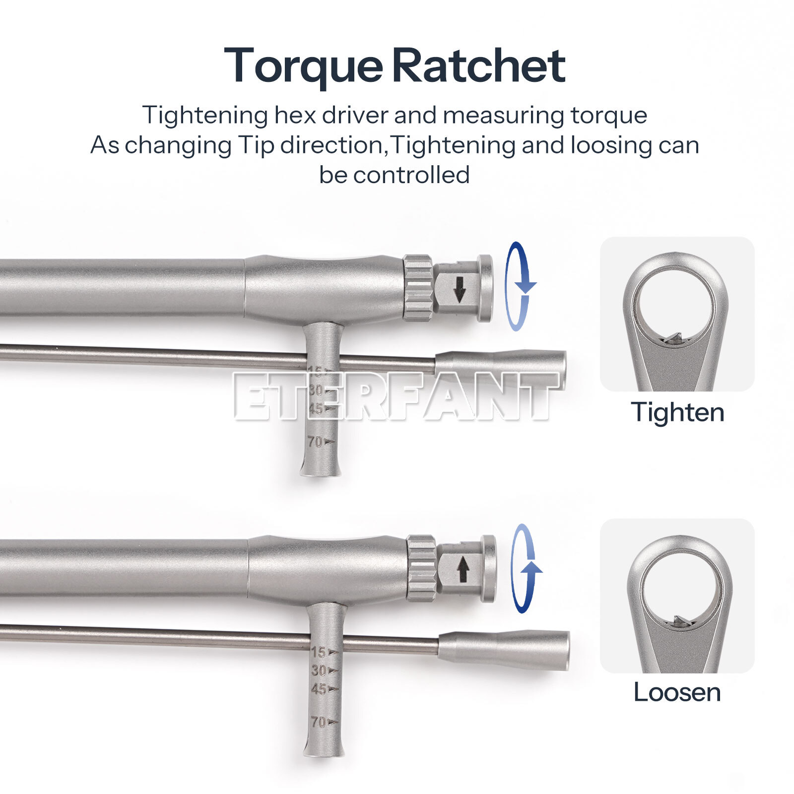 ETERFANT Dental Implant Torque Wrench Ratchet Universal 0-70 Ncm Stainless Steel