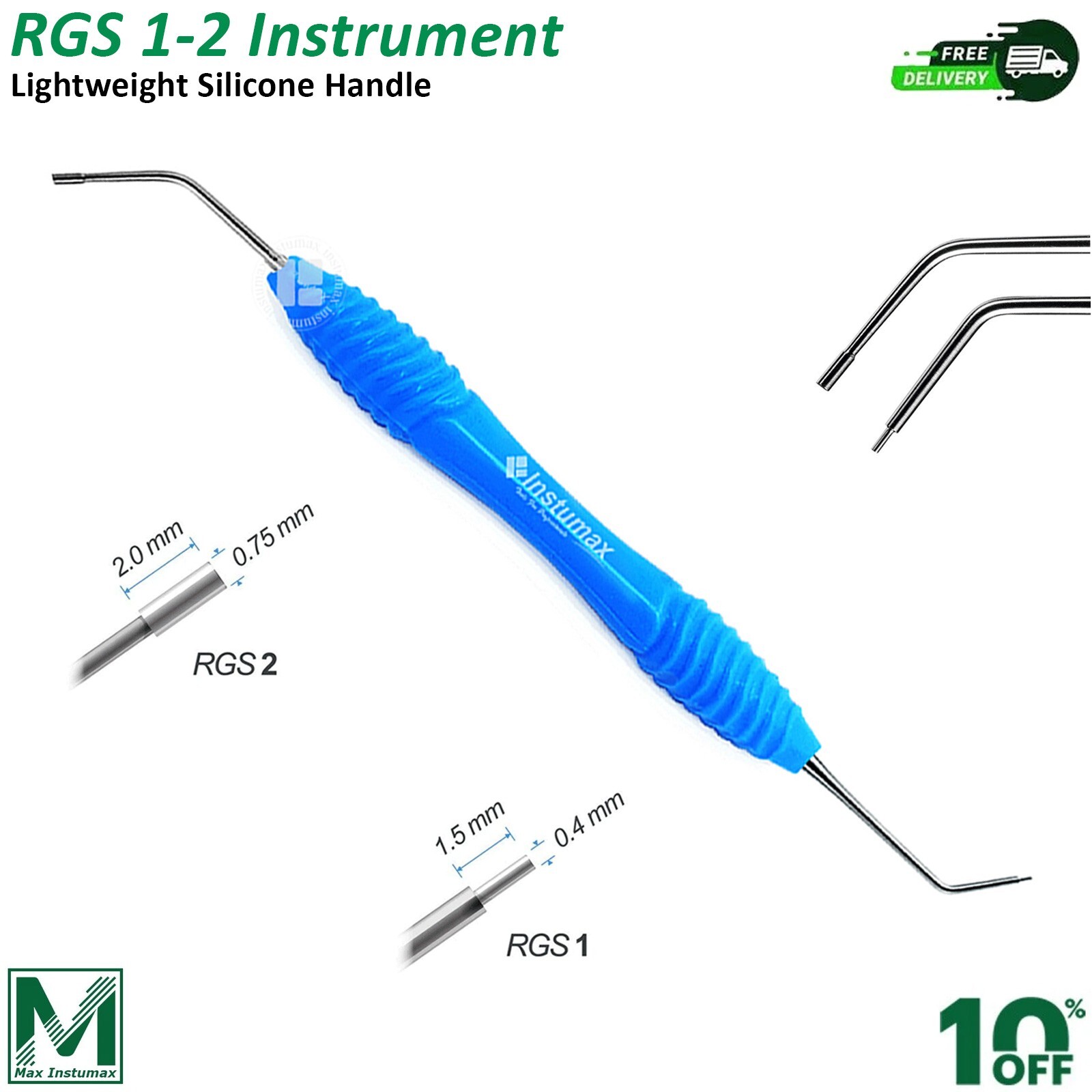 Dental Instrument RGS 1-2 / 3-4 Silicone Handle Depth Dimensions for Restoration