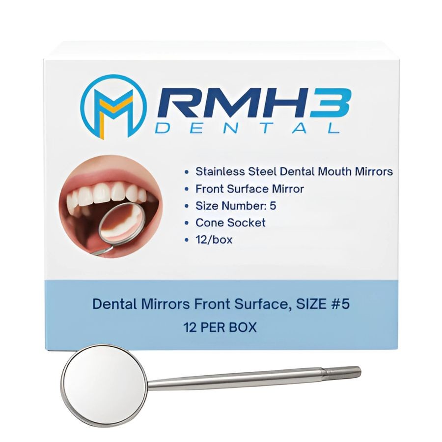 RMH3 12Pk Front Surface Mouth Mirror Heads Size 5 Cone Socket Stainless Steel