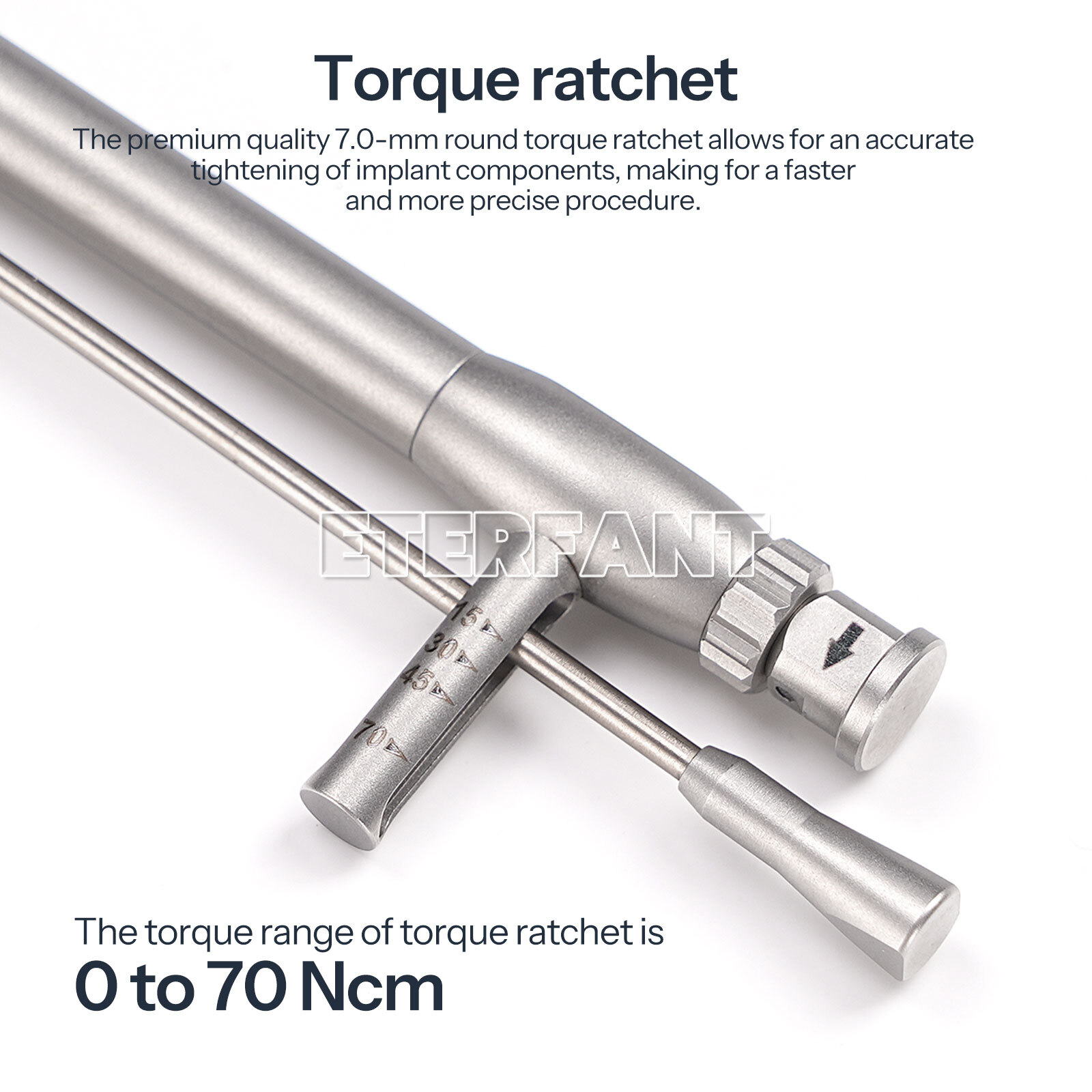 ETERFANT Dental Implant Torque Wrench Ratchet Universal 0-70 Ncm Stainless Steel