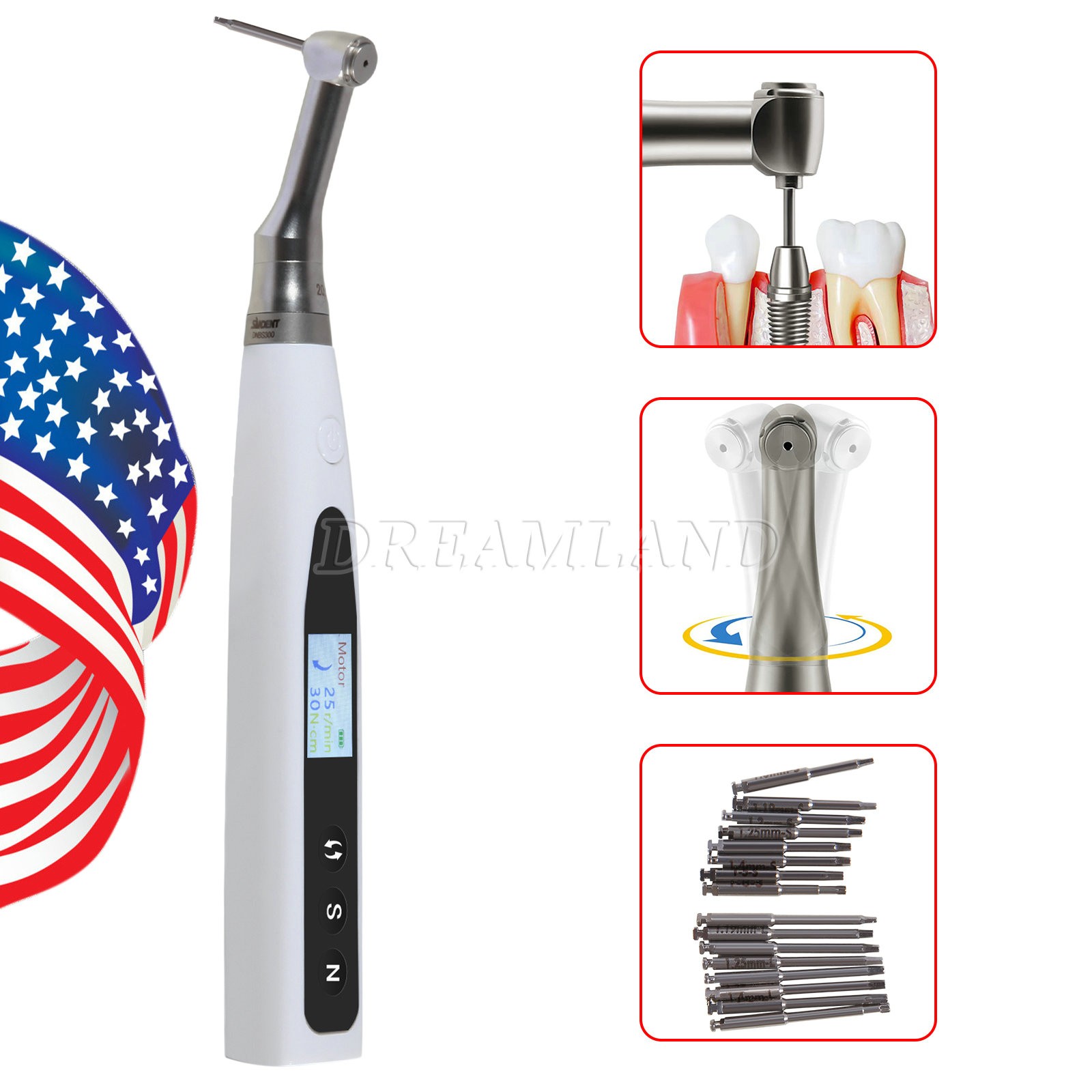 Dental Implant Electric Torque Wrench Handpiece Driver 360° Rotate color screen